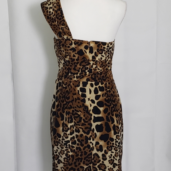 Nanette Lepore One Shoulder Leopard Print Ruched Lined Mini Dress Size 6 - Picture 9 of 15
